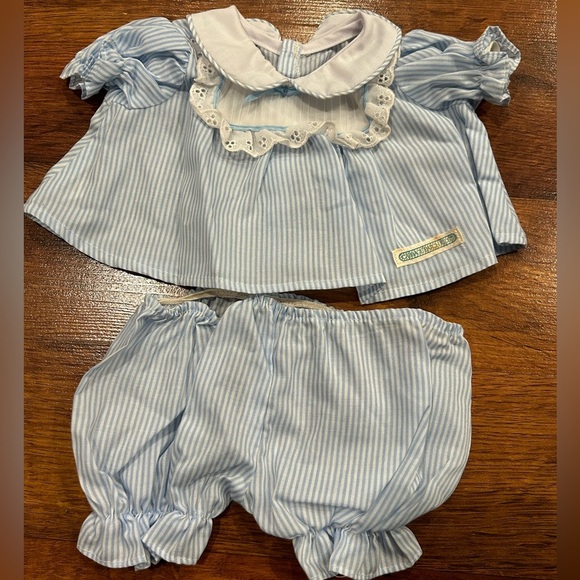 Vintage Cabbage Patch Kids Outfit Blue and White Striped CPK Doll Clothes